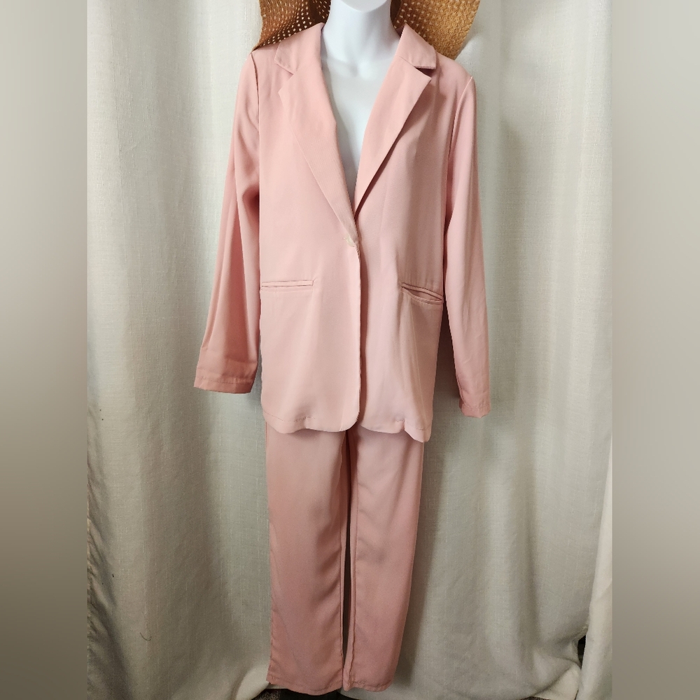 High waisted pink blazer set